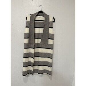 Anthropologie Womens Long Striped Open Front Knit Vest Sweater Size Xs Warm Soft